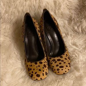 Tory Burch Cheetah Wood Block Heels 7/37